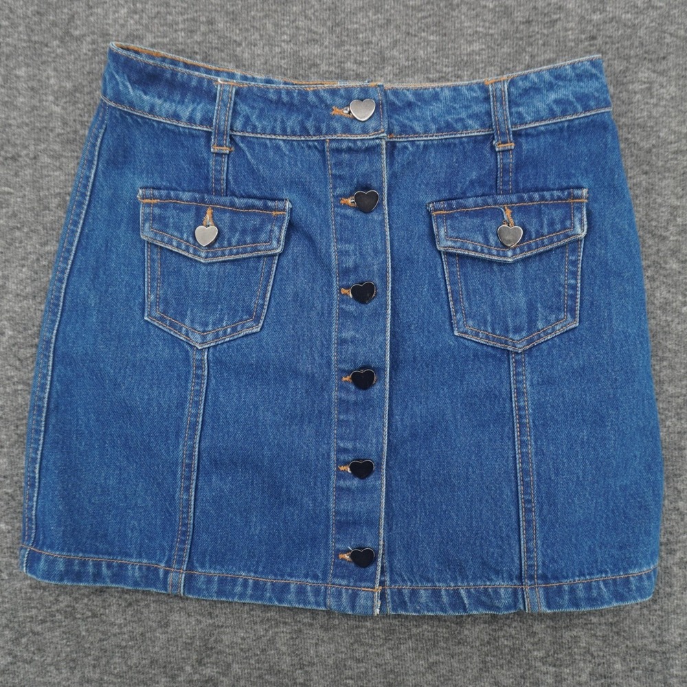 Forever 21 Blue Denim Mini Skirt Heart Buttons Button Front Medium Wash Small